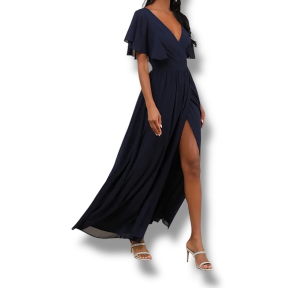Lulus Dresses & Skirts - Elegant Navy Blue Wrap Dress Maxi Dress Size XL NWOT